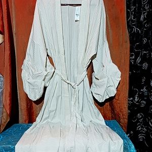 Ny&Co NWT Cotton Tan and White Striped Robe/Cover Up